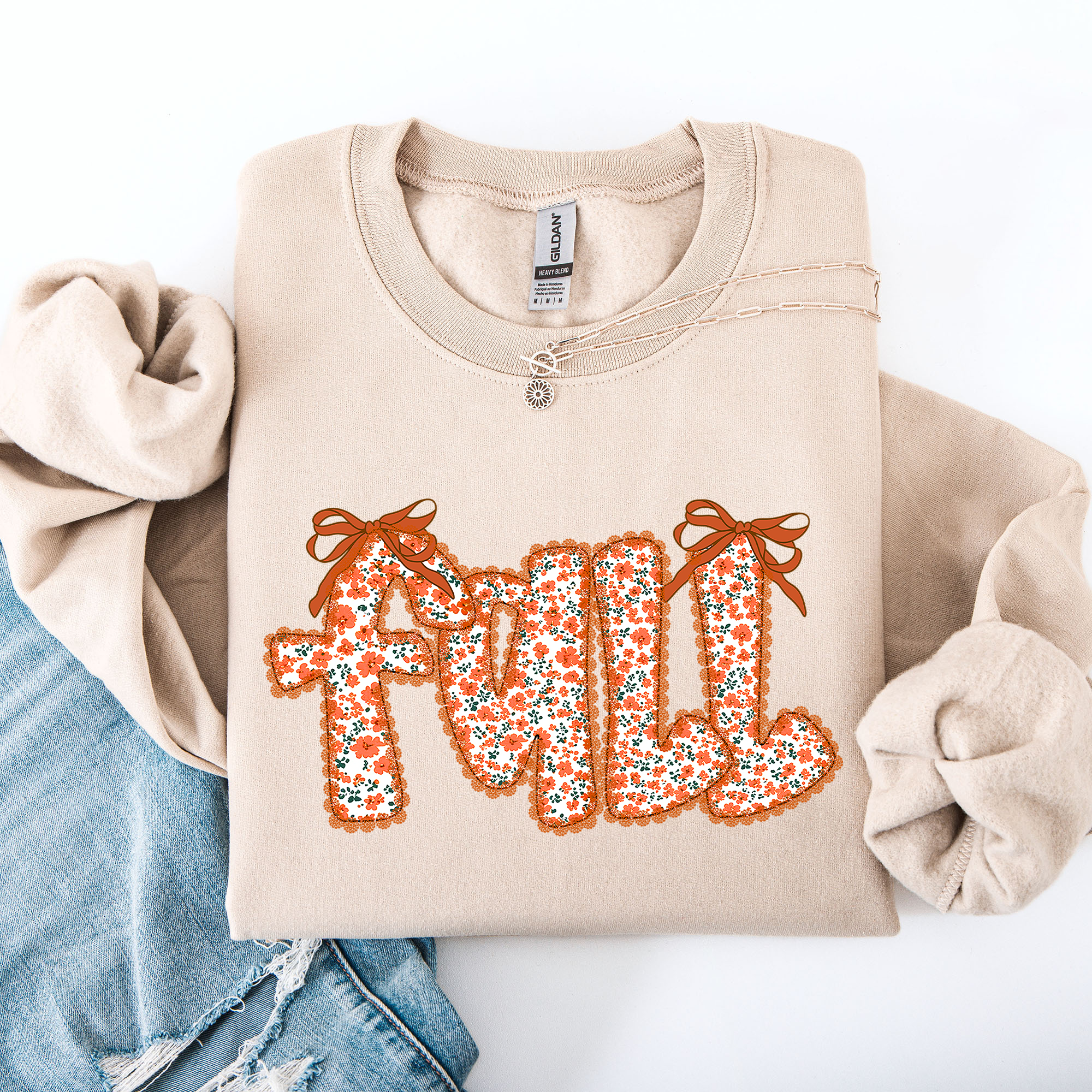 Coquette Fall Beautiful Ribbons Colorful Autumn Cozy Layered Ribbon Detail Sweatshirt