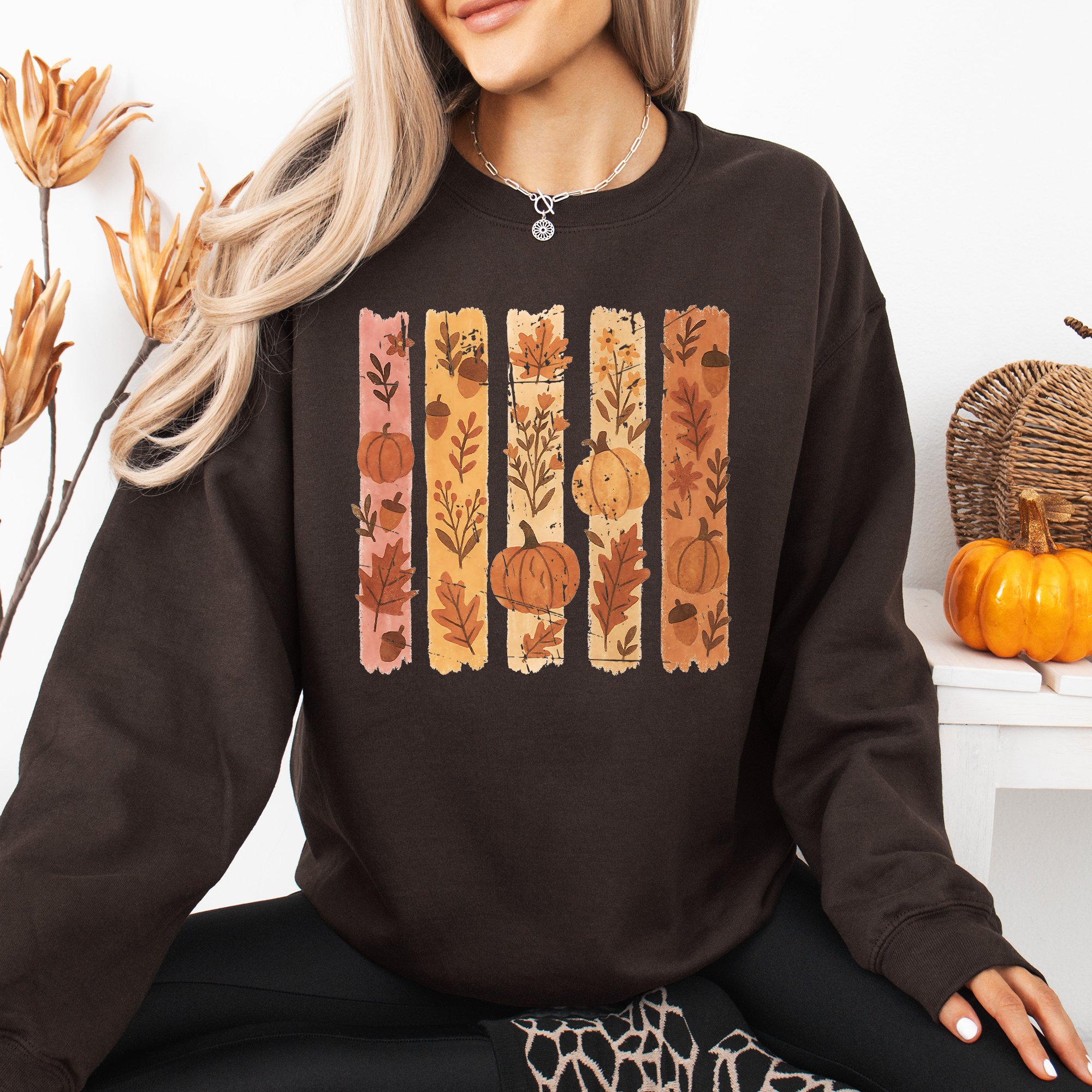 Fall Brush Stroke Floral Pumpkin Autumn Harvest Scene Artwork Inspired By Seasonal Mood Sweatshirt