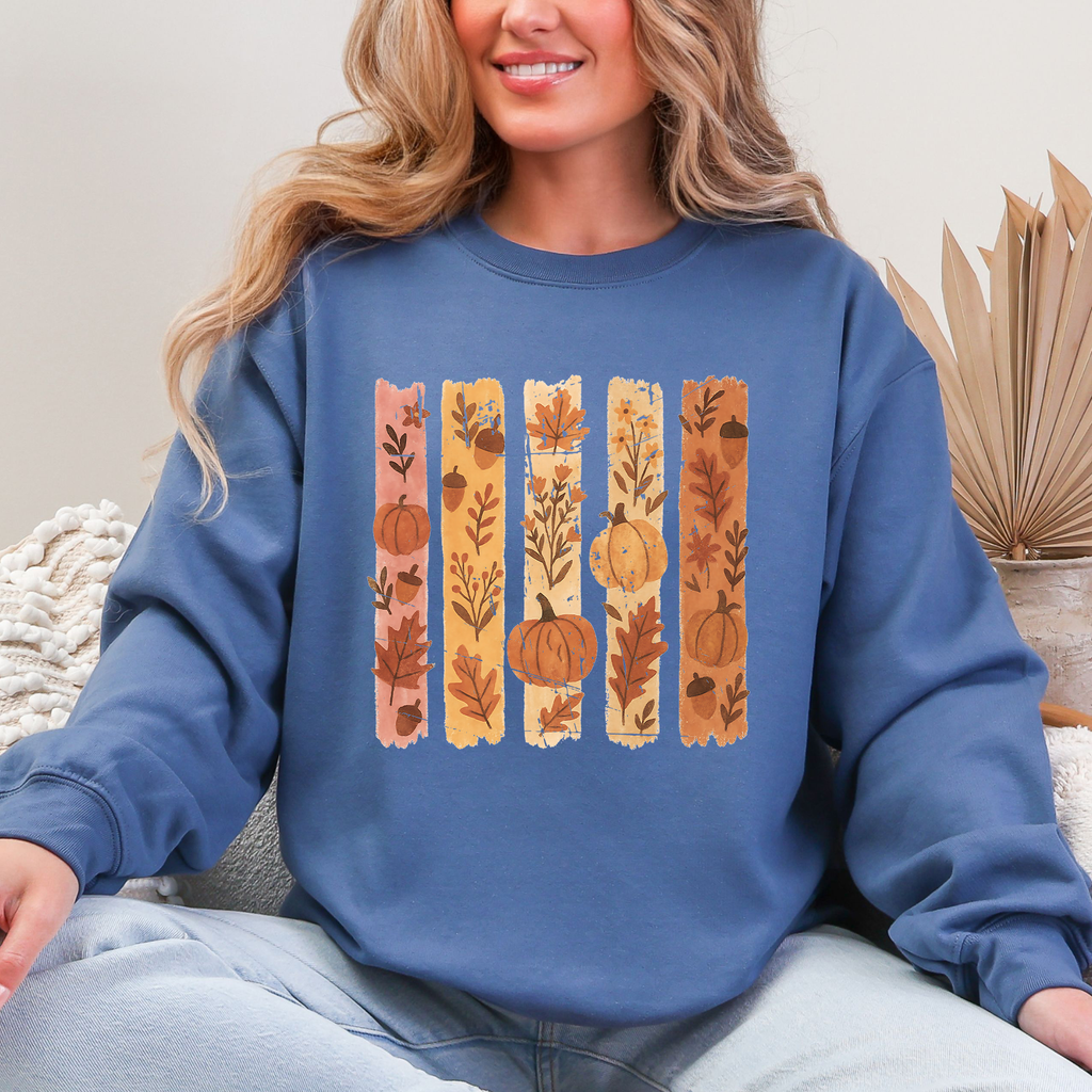Fall Brush Stroke Floral Pumpkin Autumn Harvest Scene Artwork Inspired By Seasonal Mood Sweatshirt
