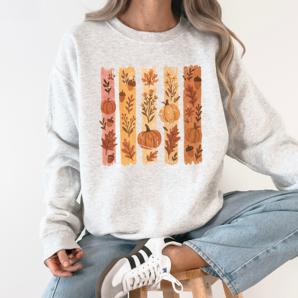 Fall Brush Stroke Floral Pumpkin Autumn Harvest Scene Artwork Inspired By Seasonal Mood Sweatshirt
