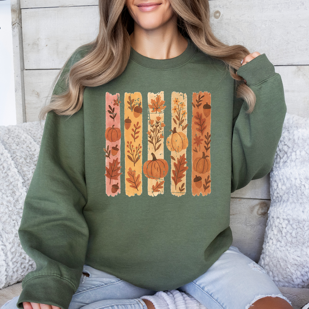 Fall Brush Stroke Floral Pumpkin Autumn Harvest Scene Artwork Inspired By Seasonal Mood Sweatshirt