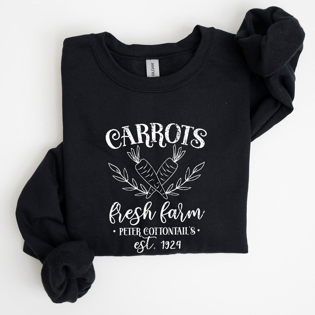 Farm Fresh Carrots Peter Cottontail Retro Farm Sign Easter Pastel Farmhouse Illustration Sweatshirt
