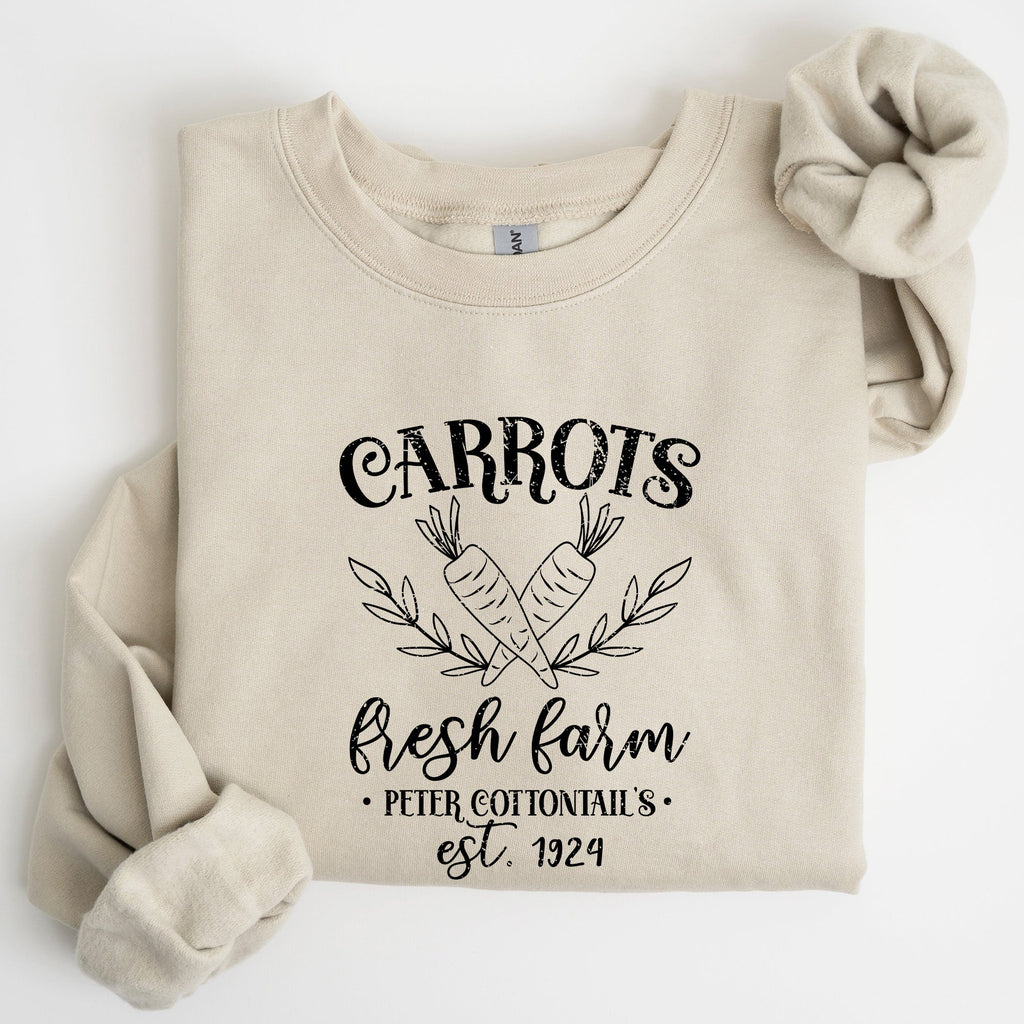 Farm Fresh Carrots Peter Cottontail Retro Farm Sign Easter Pastel Farmhouse Illustration Sweatshirt