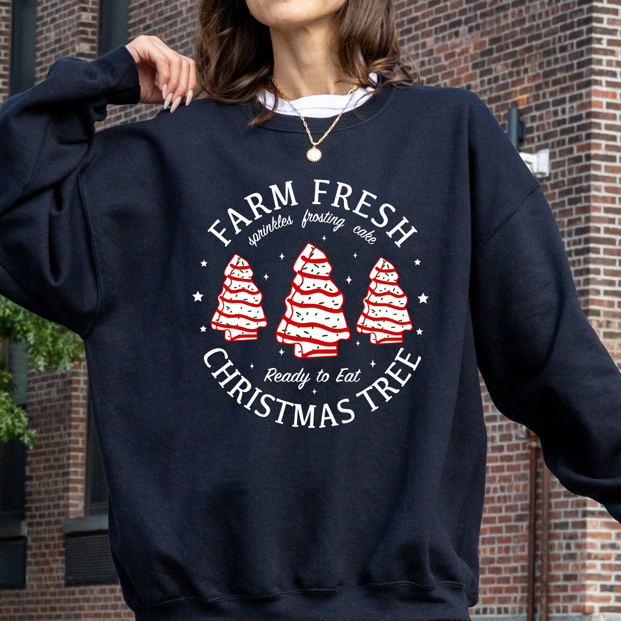Farm Fresh Christmas Tree, Cake, Winter, Santa, Xmas Collection Graphic Sweatshirt