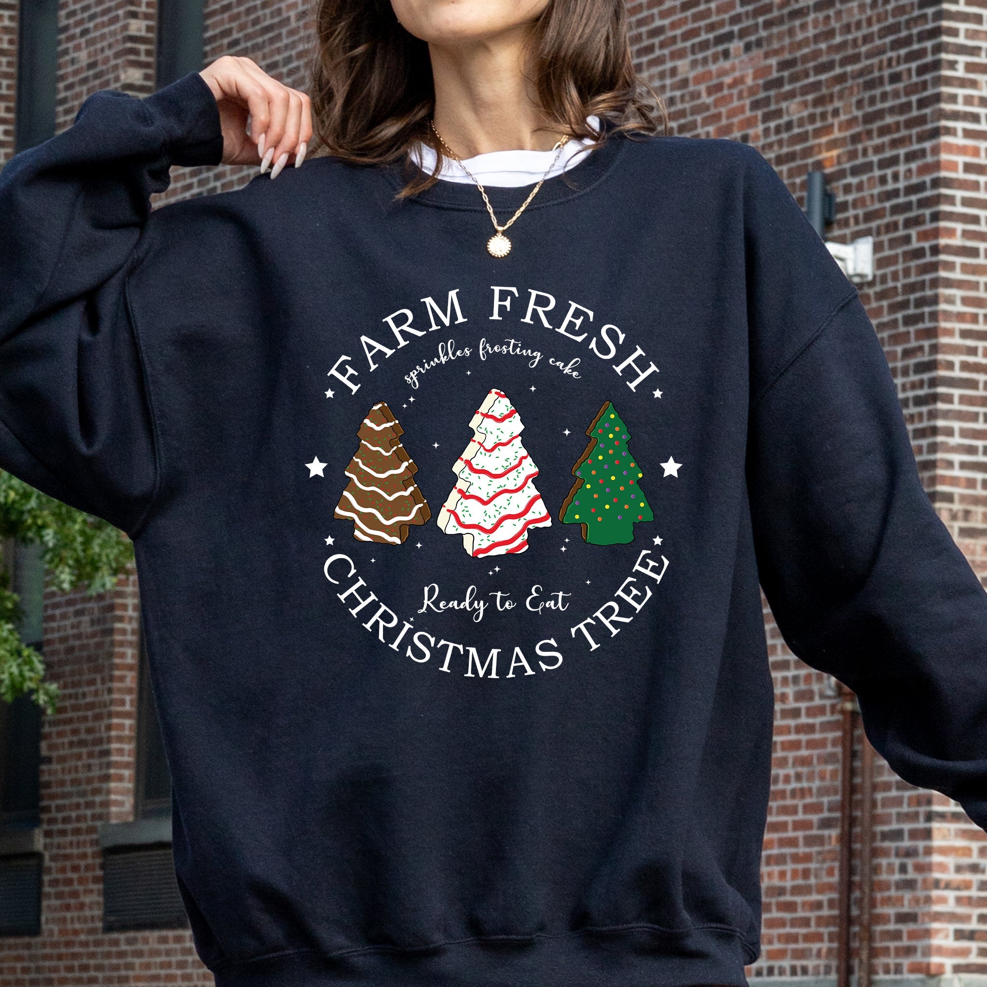 Farm Fresh Christmas Tree, White And Green Cakes, Winter, Santa, Xmas Sweatshirt