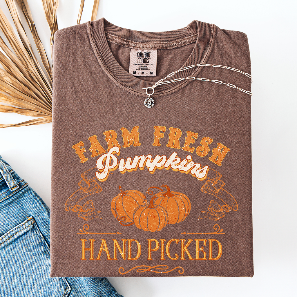 Fall Brush Stroke Floral Pumpkin Motif With Delicate Floral Pattern Autumn Harvest Comfort Colors Tee