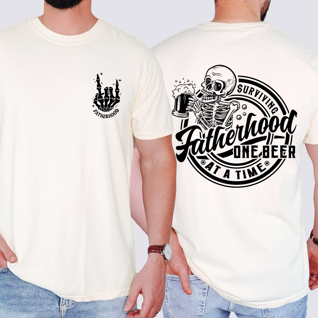 Fatherhood One Beer At A Time Skeleton Dad Humor Father's Day Comfort Colors Tee