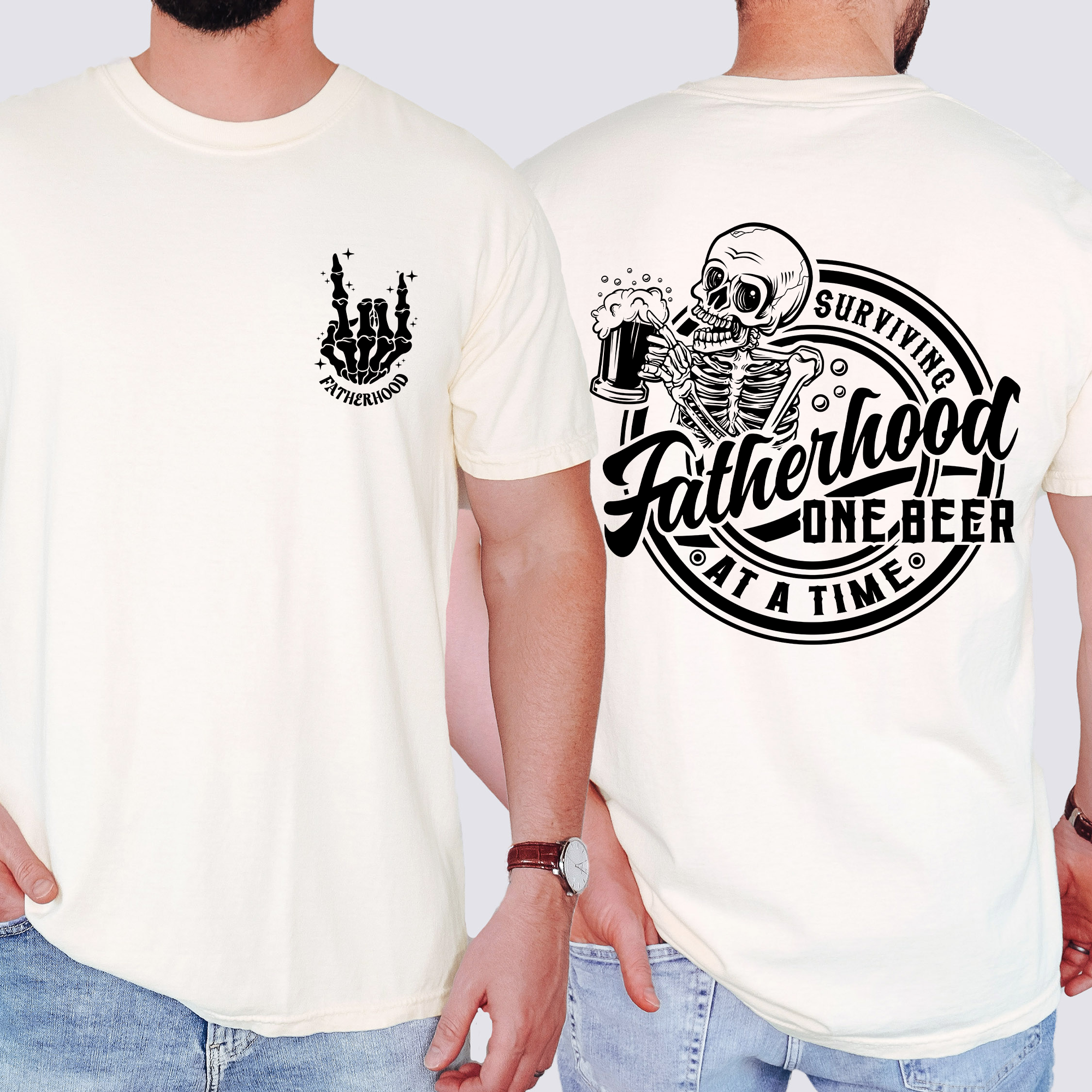 Fatherhood One Beer At A Time Skeleton Dad Humor Father's Day Comfort Colors Tee