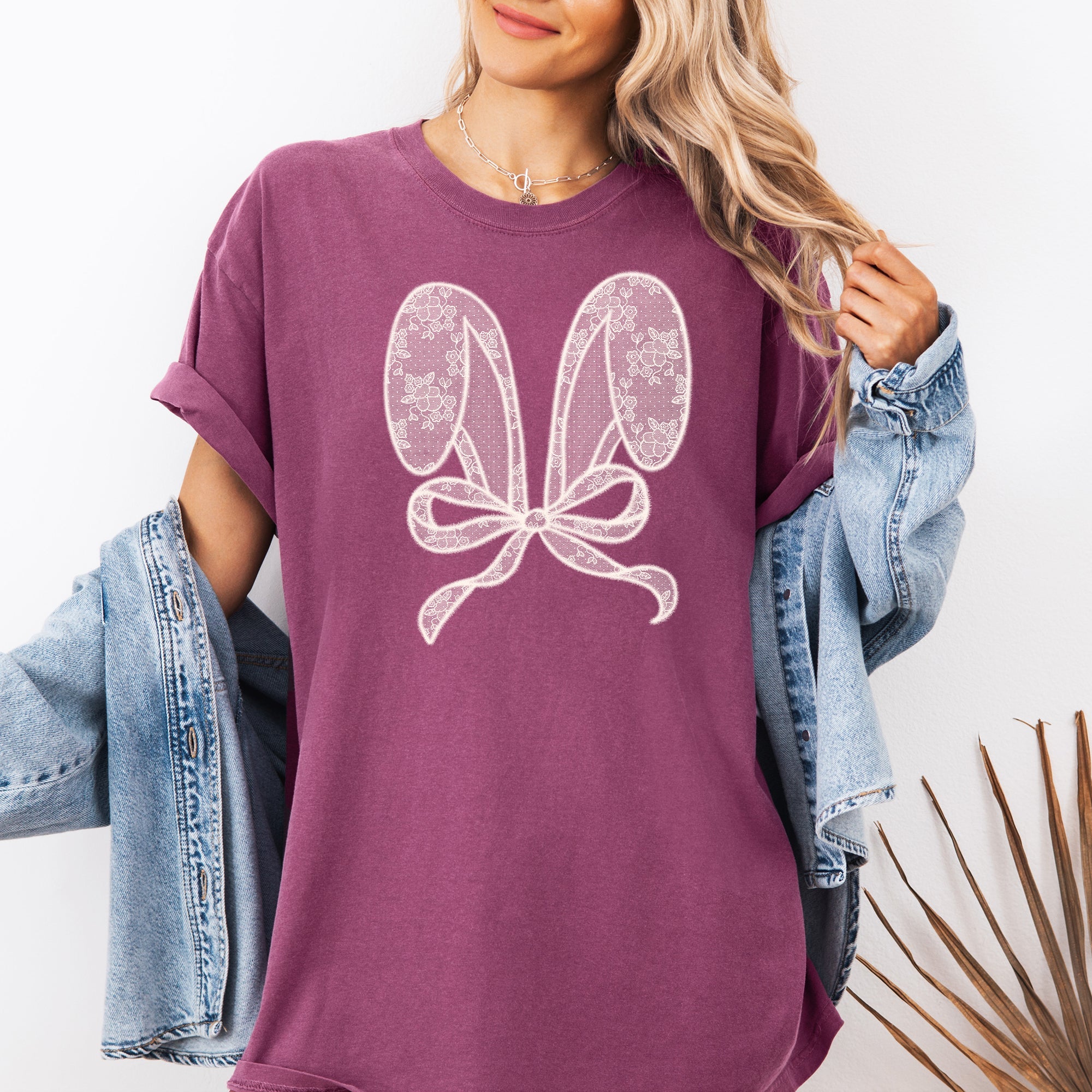 Faux Lace Bunny Ears Coquette Easter Bunny Jesus Rabbit Holiday Comfort Colors Tee