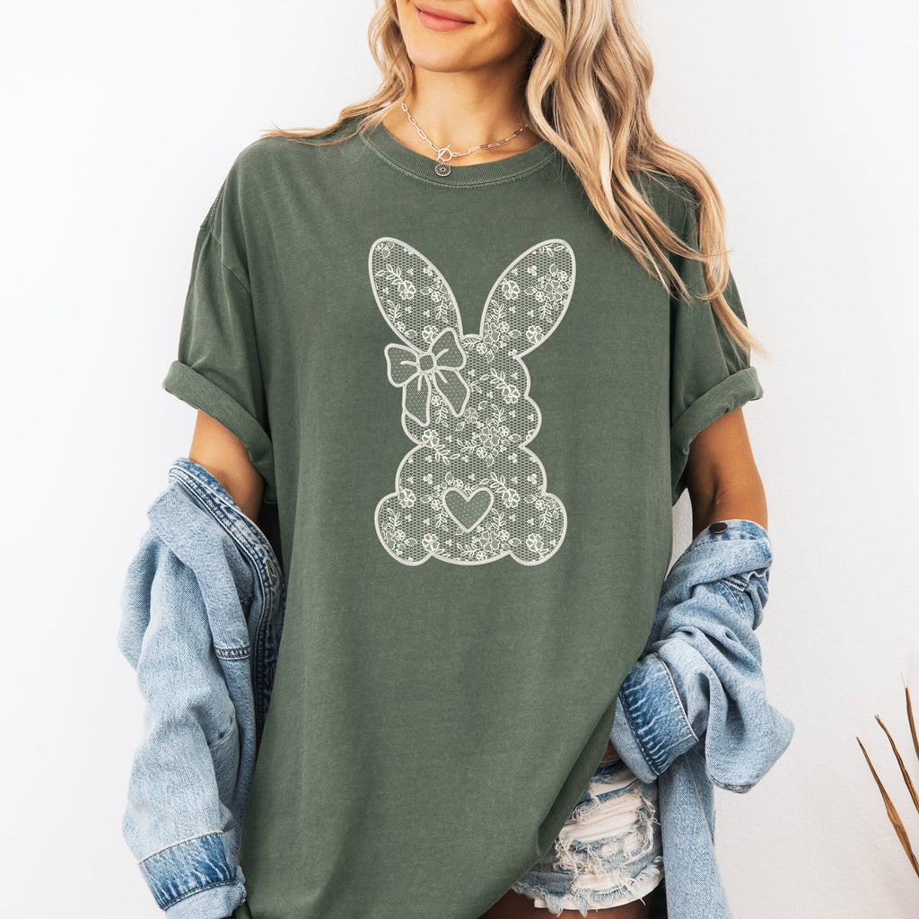 Faux Lace Bunny Coquette Easter Jesus Rabbit Holiday Illustration Comfort Colors Tee