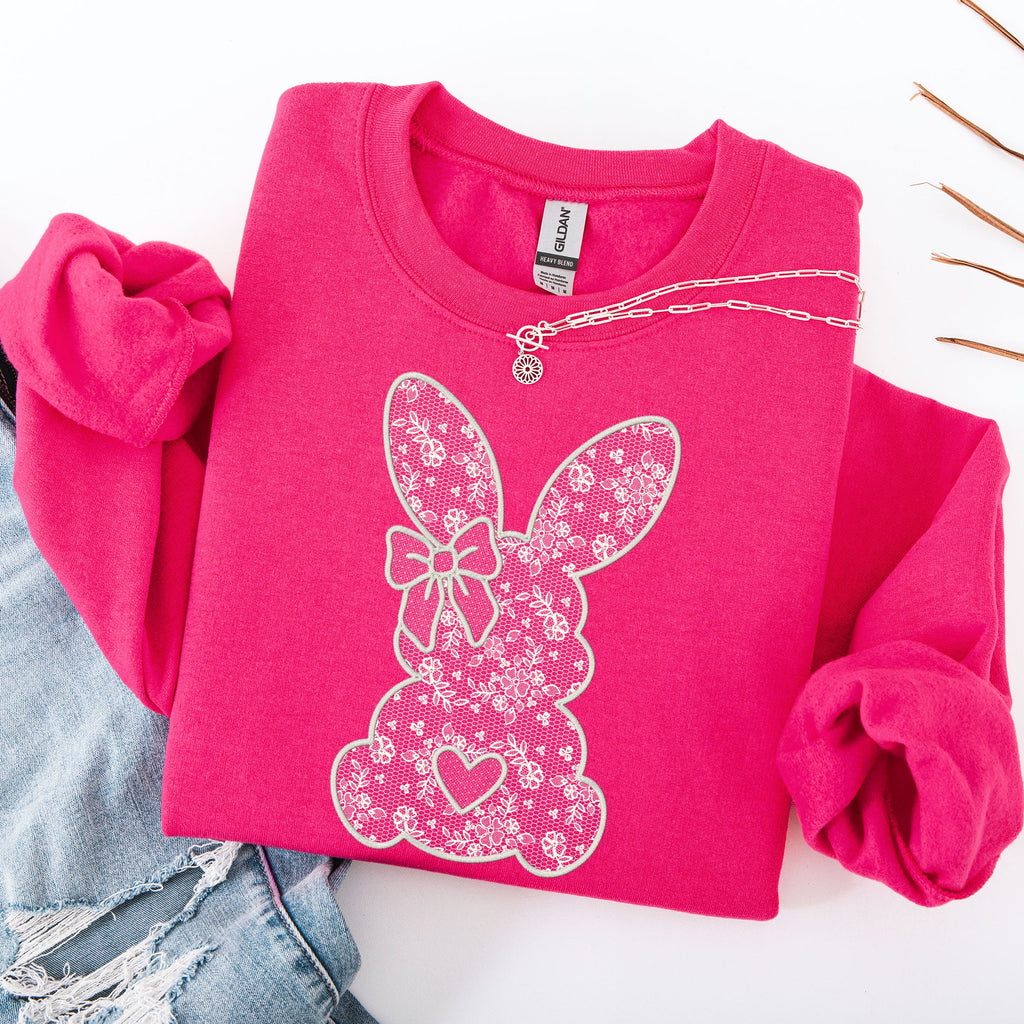 Faux Lace Bunny Coquette Easter Jesus Rabbit Holiday Celebration Edition Sweatshirt