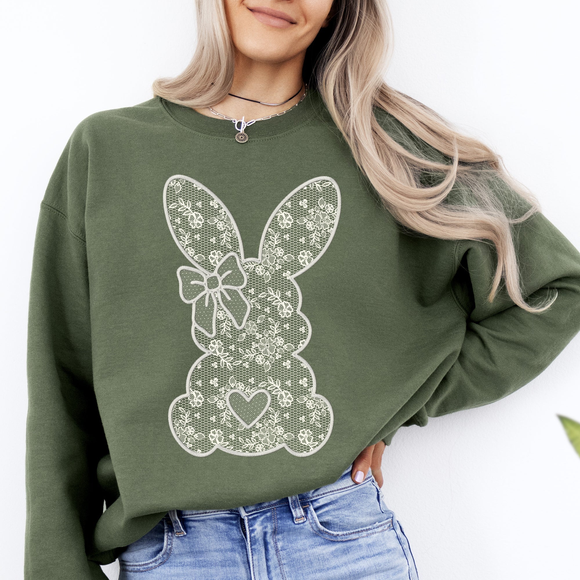 Faux Lace Bunny Coquette Easter Jesus Rabbit Holiday Celebration Edition Sweatshirt