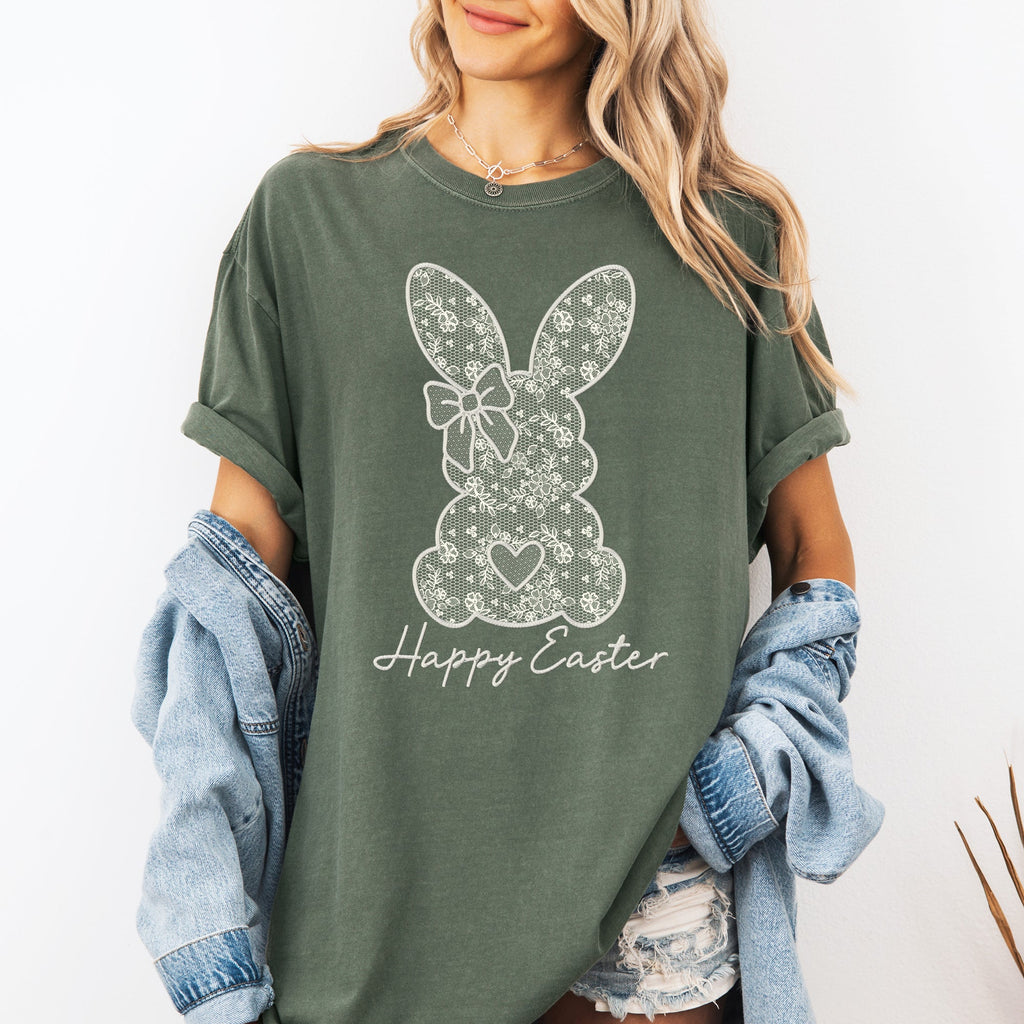 Faux Lace Bunny Coquette Happy Easter Easter Bunny Jesus Rabbit Holiday Graphic Tee