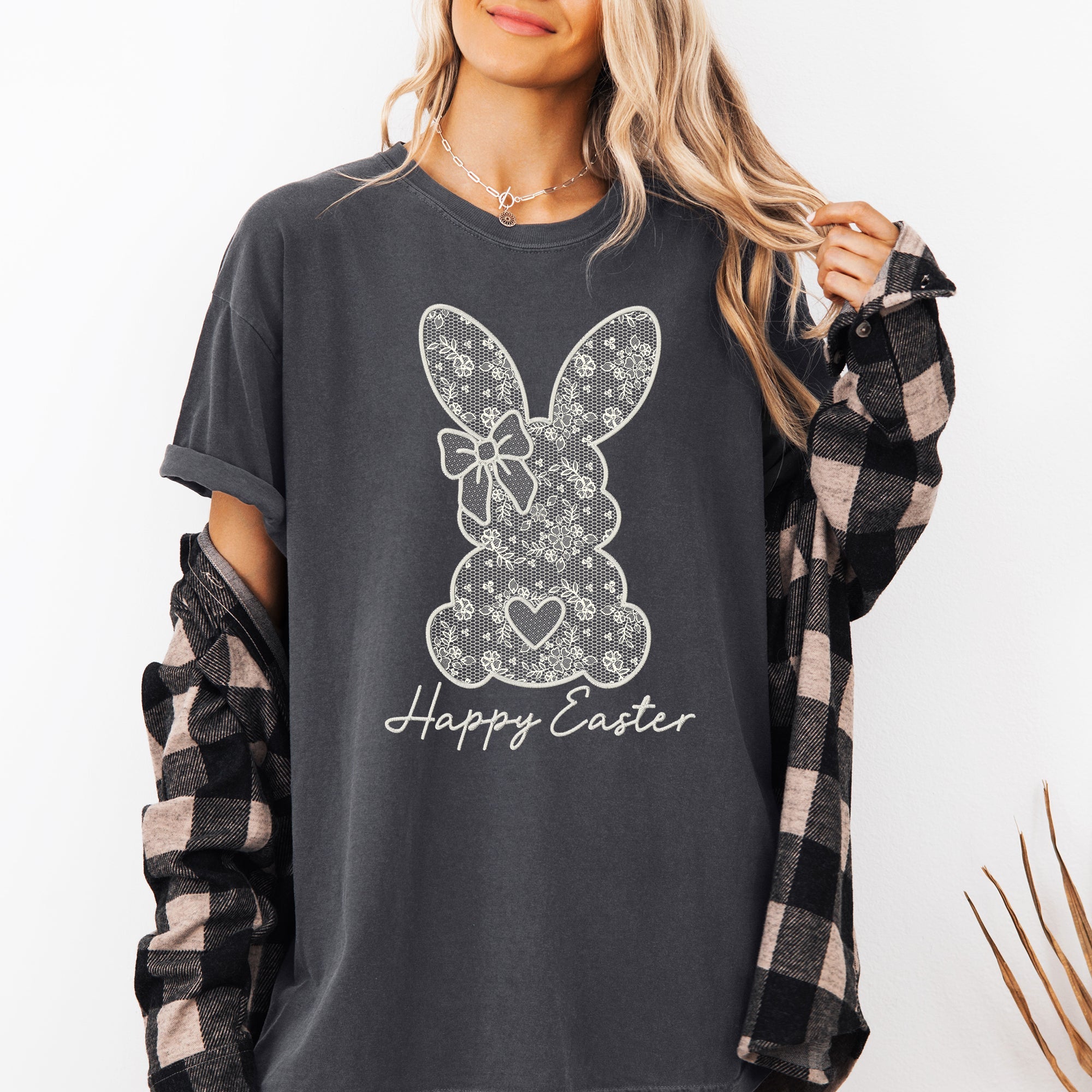 Faux Lace Bunny Coquette Happy Easter Easter Bunny Jesus Rabbit Holiday Graphic Tee