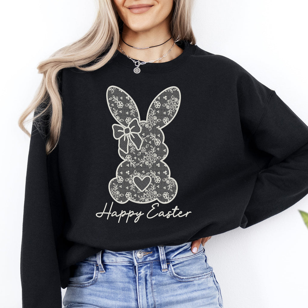 Faux Lace Bunny Coquette Happy Easter Easter Bunny Jesus Rabbit Holiday Sweatshirt