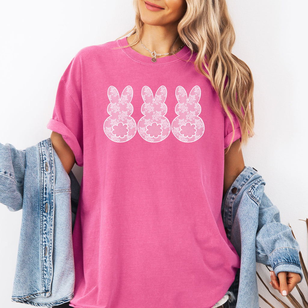 Faux Lace Bunny Coquette In A Row Easter Bunny Jesus Rabbit Holiday Comfort Colors Tee