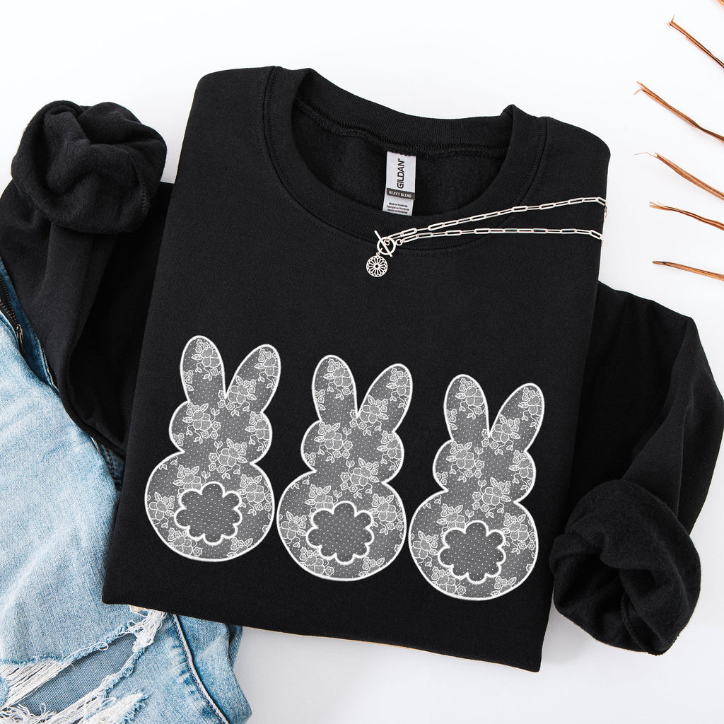 Faux Lace Bunny, Coquette, In A Row, Easter, Bunny, Jesus, Rabbit Seasonal Sweatshirt