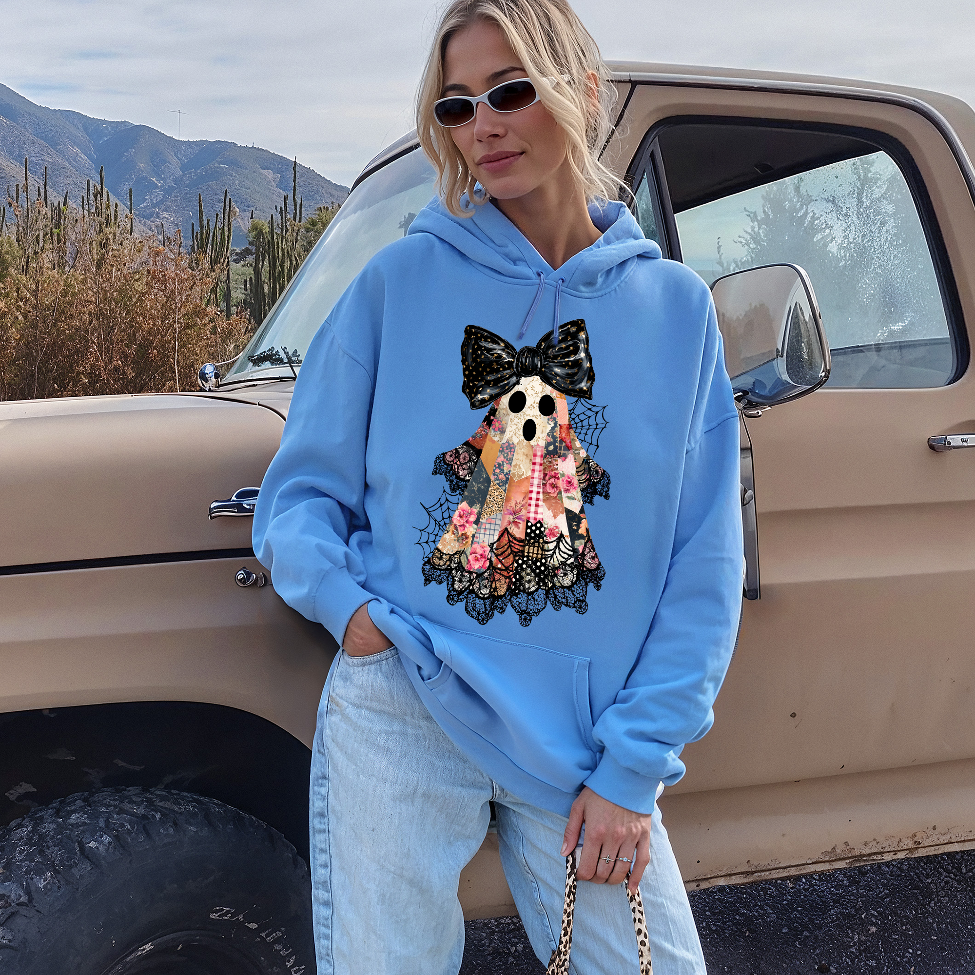 Faux Patchwork Lace Ghost Coquette Ghost Haunted Lace Motif With Vintage Gothic Flair Hoodie