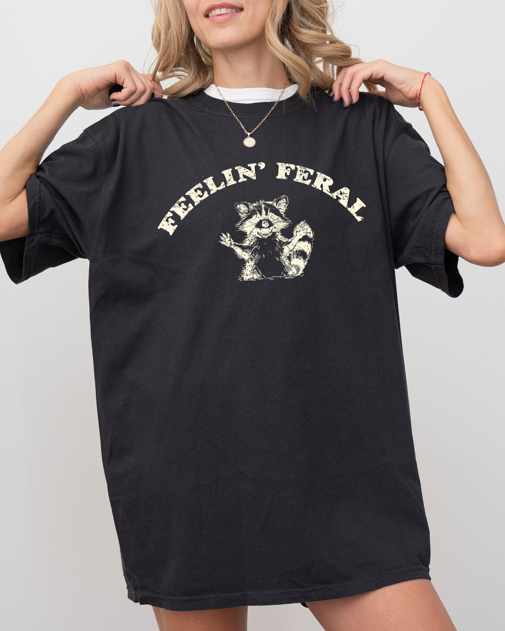Feelin Feral Raccoon Aesthetic Trendy Humorous Playful Illustrative Comfort Colors Tee