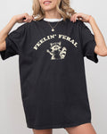 Feelin Feral Raccoon Aesthetic Trendy Humorous Playful Illustrative Comfort Colors Tee