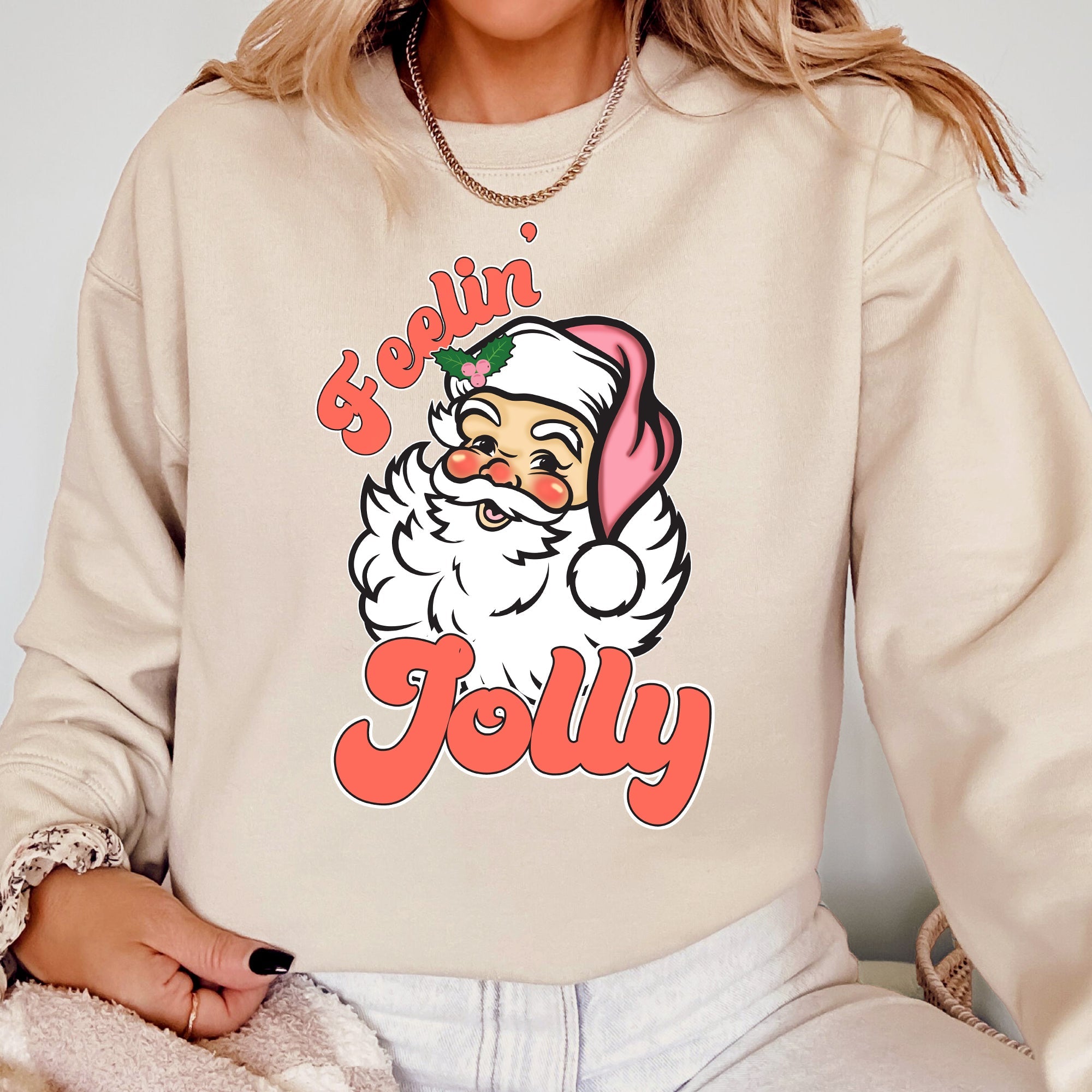 Feelin Jolly Retro Santa Christmas Classic Vintage Xmas Festive Cozy Warm Sweatshirt