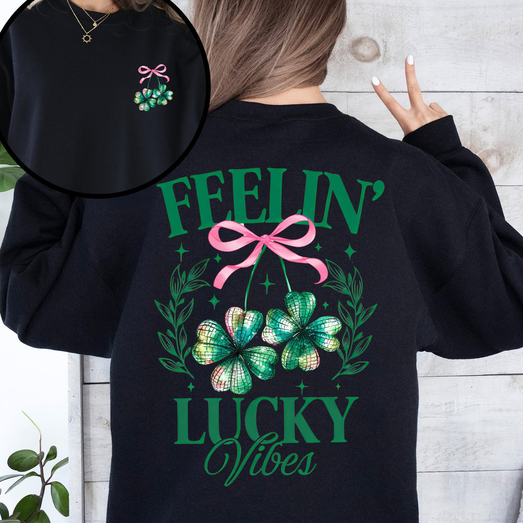 Feelin' Lucky Vibes Coquette St Patrick's Day Shamrock Clover Leprechaun Sweatshirt