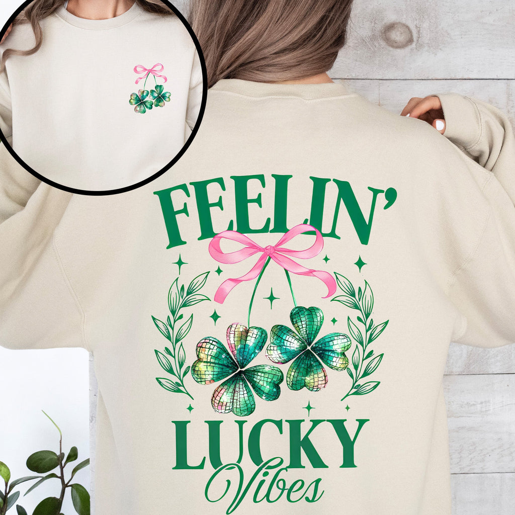 Feelin' Lucky Vibes Coquette St Patrick's Day Shamrock Clover Leprechaun Sweatshirt