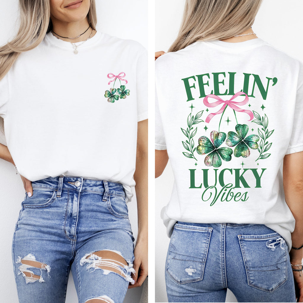 Feelin Lucky Vibes Coquette St Patrick's Day Shamrock Clover Leprechaun Comfort Colors Tee