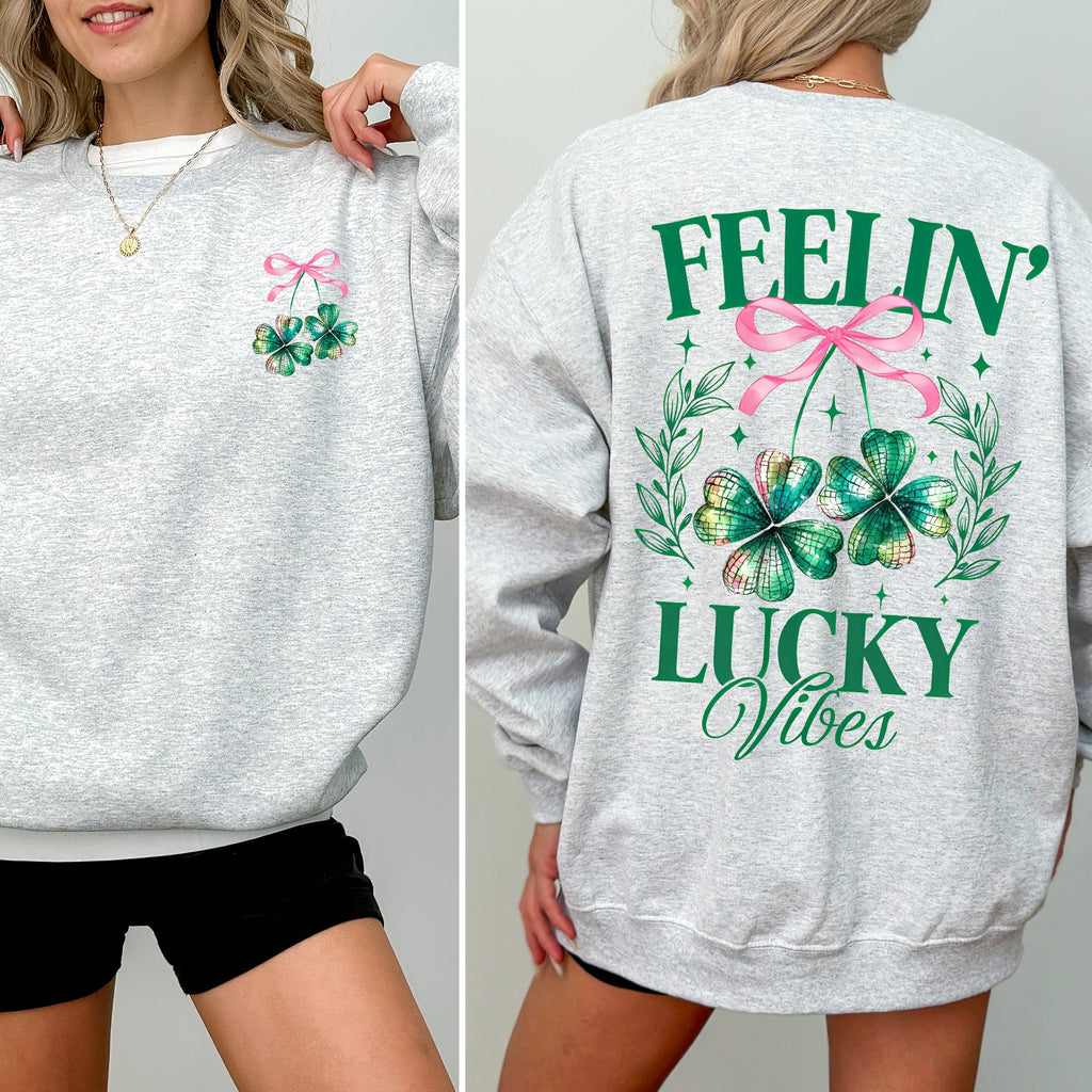 Feelin' Lucky Vibes Coquette St Patrick's Day Shamrock Clover Leprechaun Sweatshirt