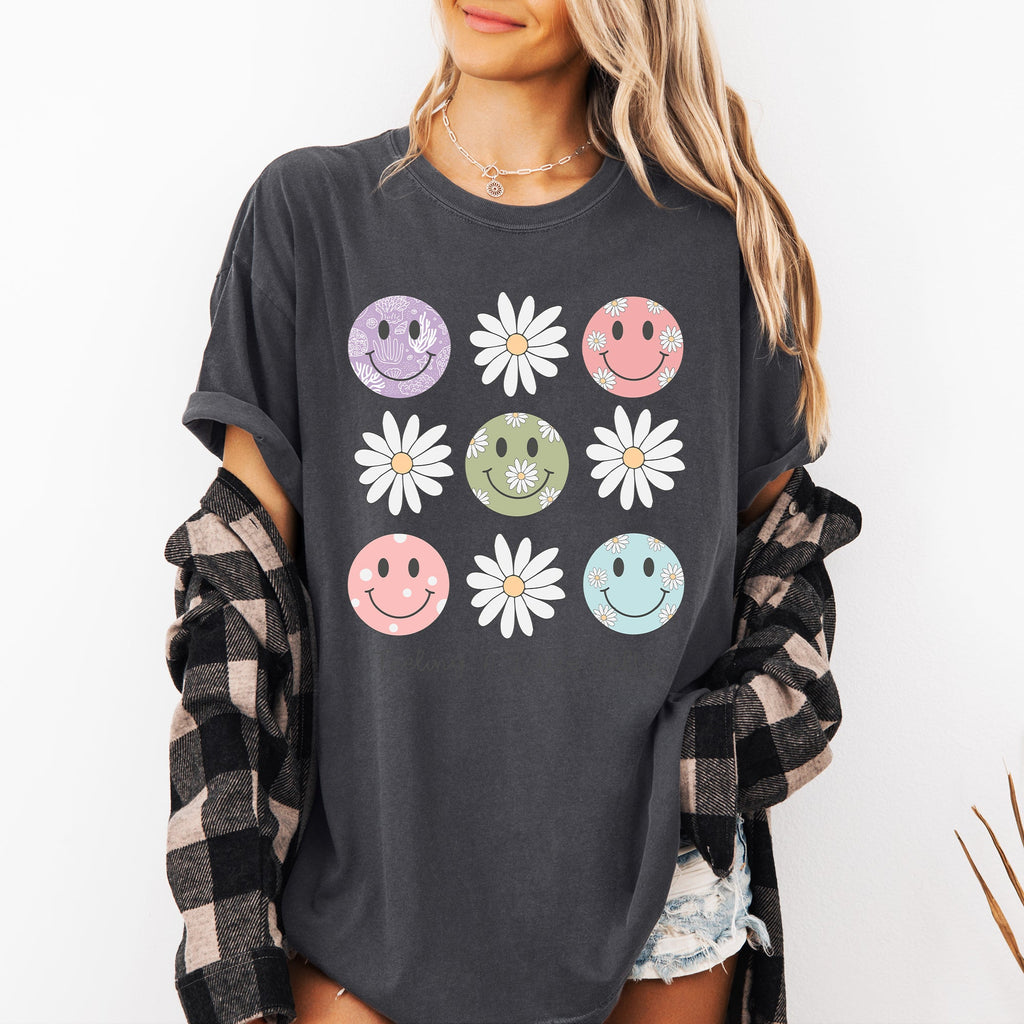 Feeling A Little Salty, Flowers, Retro Smiley Floral Emblem Collection Comfort Colors Tee