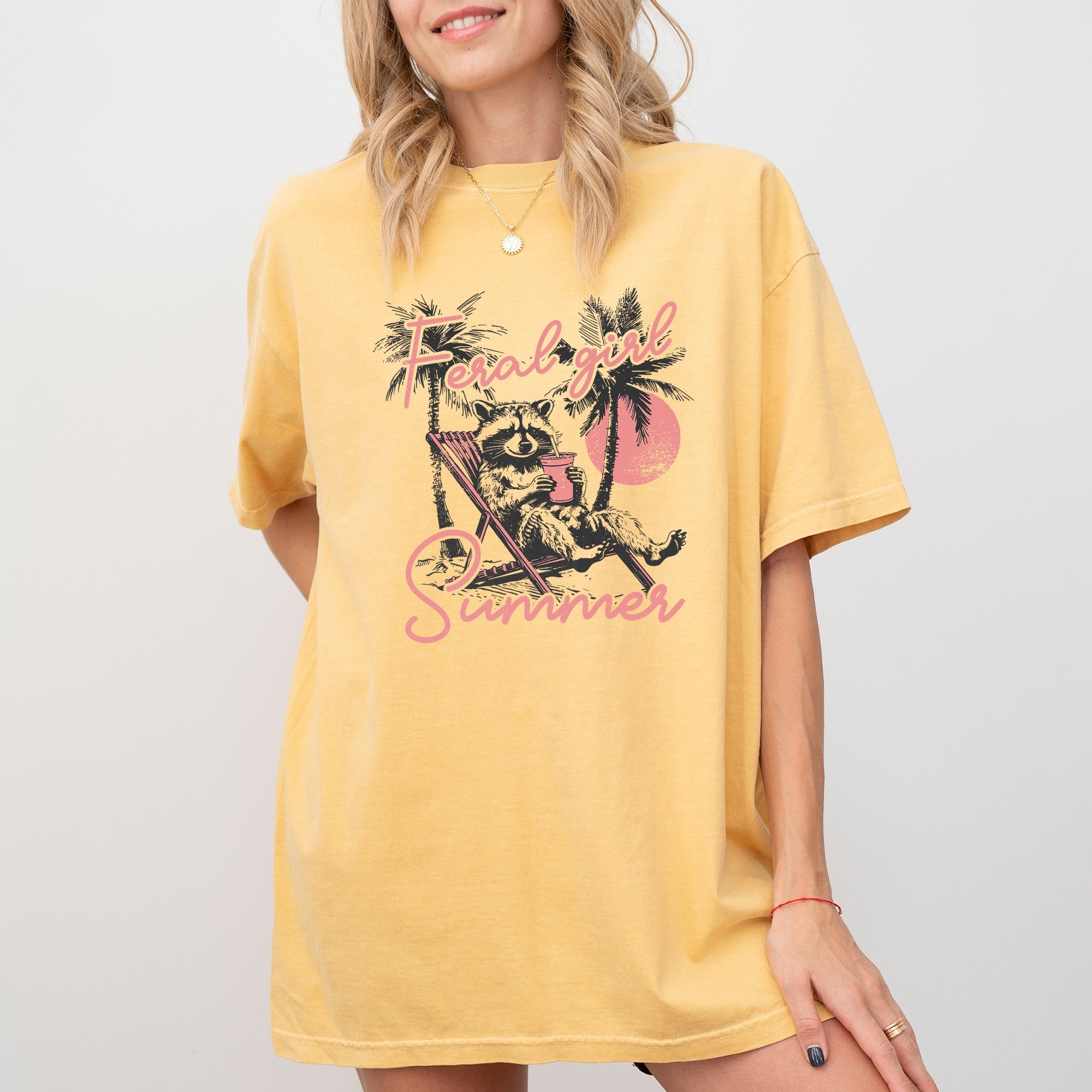 Feral Girl Summer Raccoon Beach Vacation Meme Hot Girl Summer Comfort Colors Tee