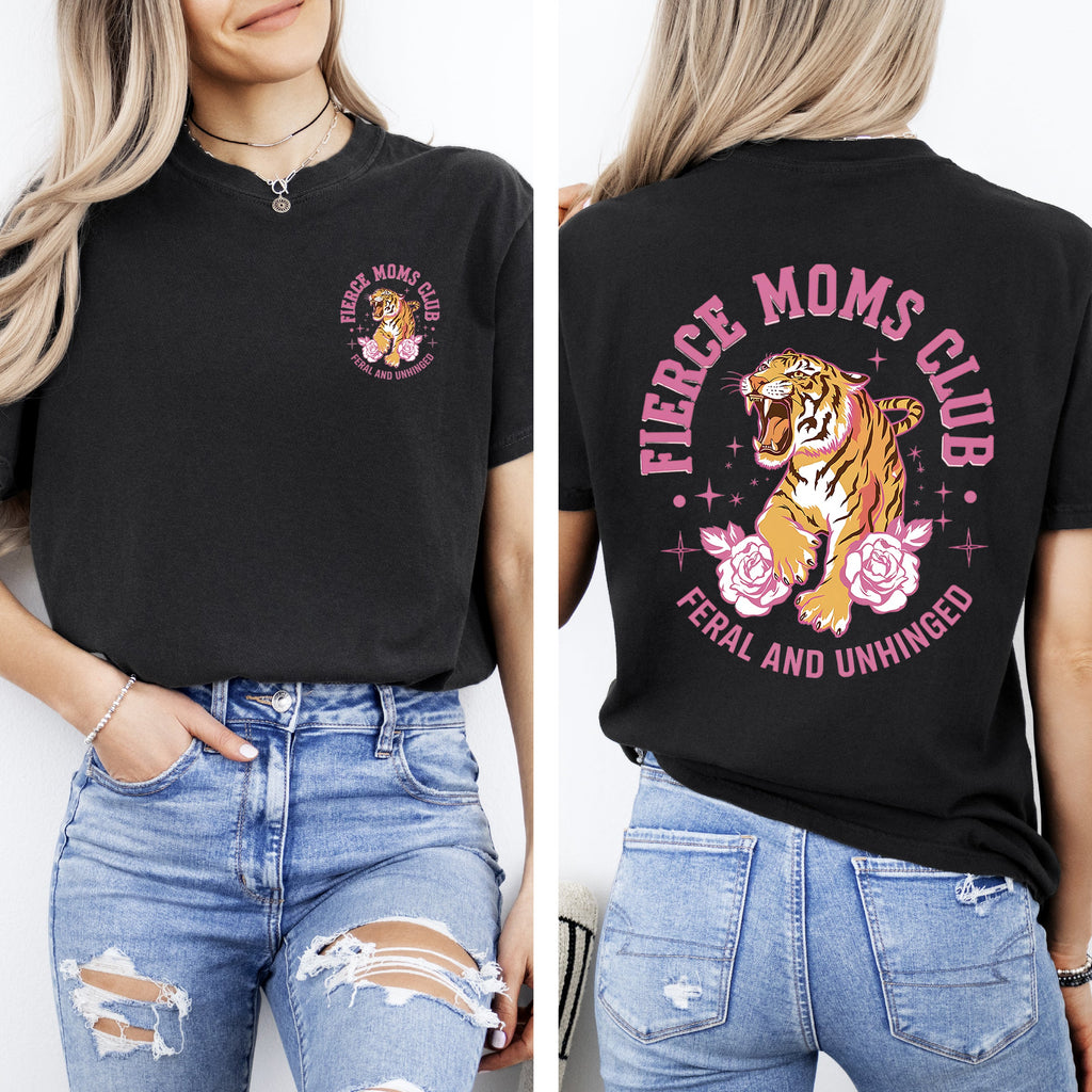 Feral Moms Club Tiger Front And Back Print Mother's Day Limited Edition Comfort Colors Tee