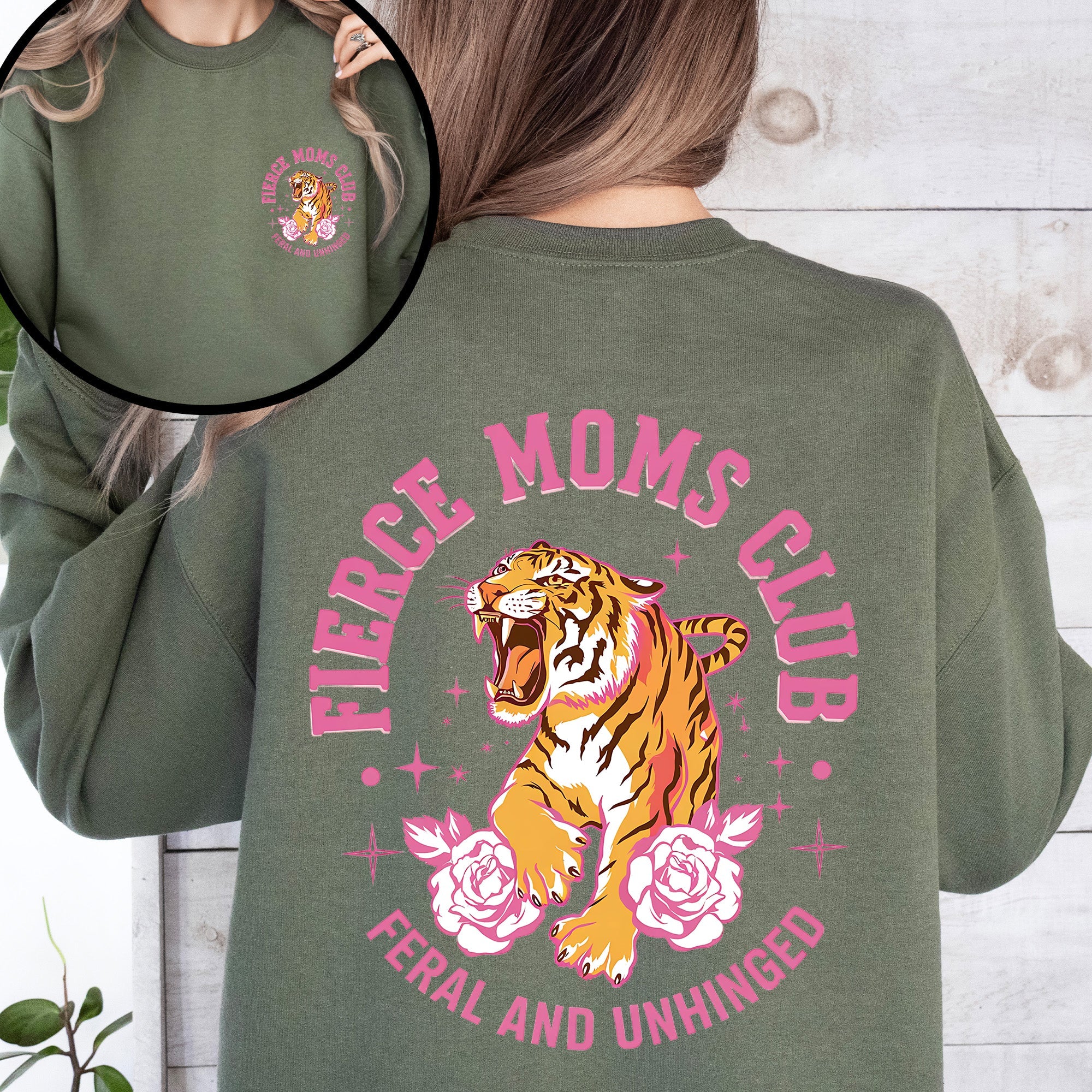 Feral Moms Club Tiger Front And Back Mother's Day Edition Premium Graphic Sweatshirt