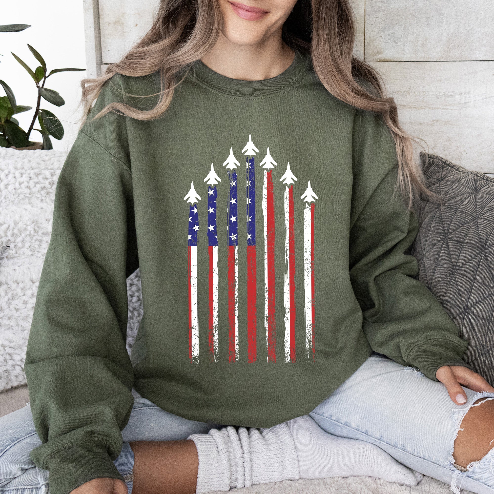 Fighter Jets Military Navy Air Force Emblem Theme Illustration With Wings Shield Sweatshirt