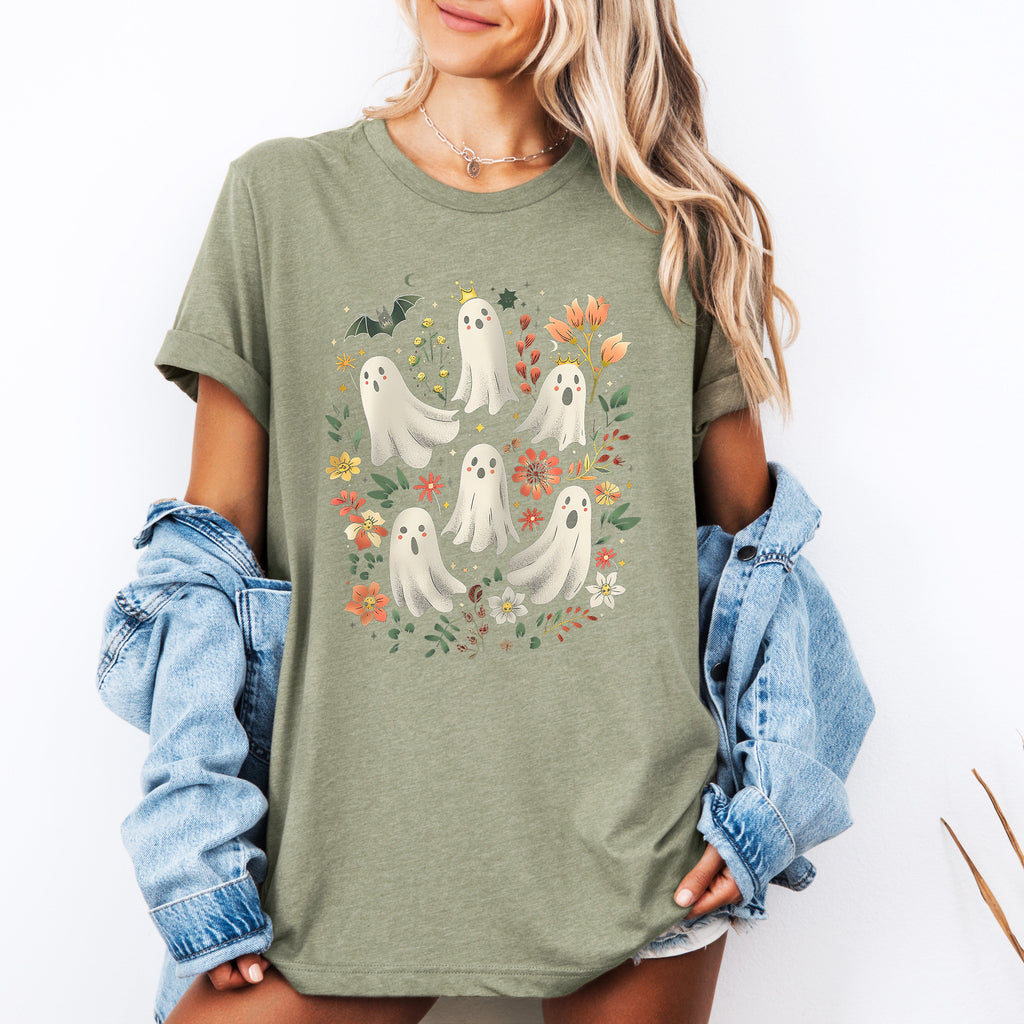 Floral Ghosts Beautiful Halloween Coquette Girly Autumn Fall Gothic Elegant Graphic Tee