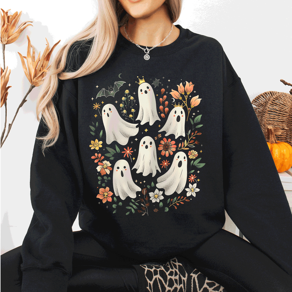 Floral Ghosts Beautiful Halloween Coquette Girly Autumn Fall Gothic Charm Sweatshirt