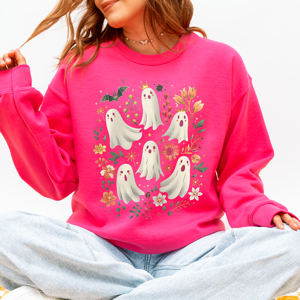 Floral Ghosts Beautiful Halloween Coquette Girly Autumn Fall Gothic Charm Sweatshirt