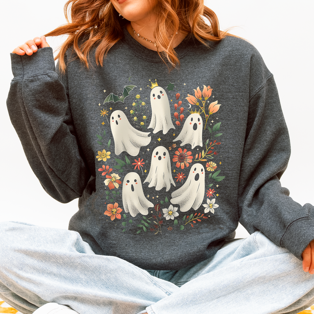 Floral Ghosts Beautiful Halloween Coquette Girly Autumn Fall Gothic Charm Sweatshirt