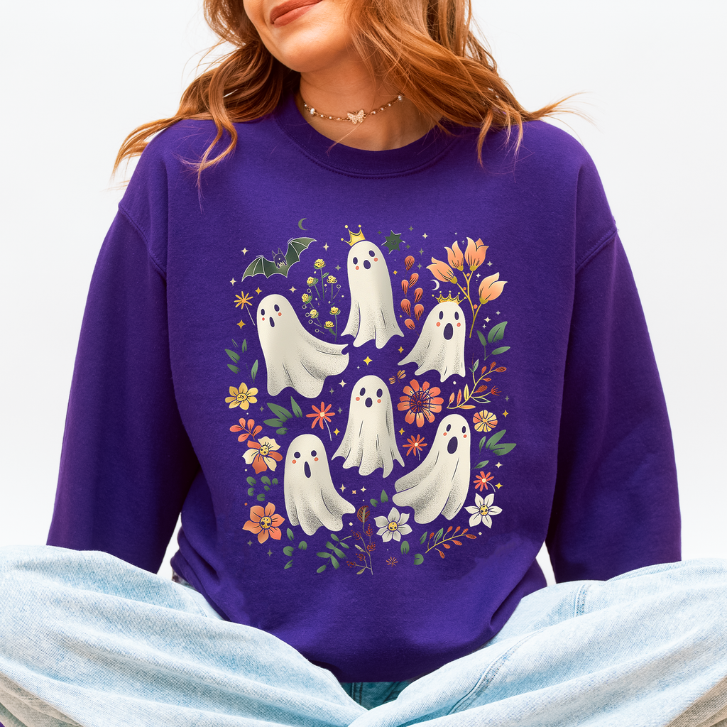 Floral Ghosts Beautiful Halloween Coquette Girly Autumn Fall Gothic Charm Sweatshirt