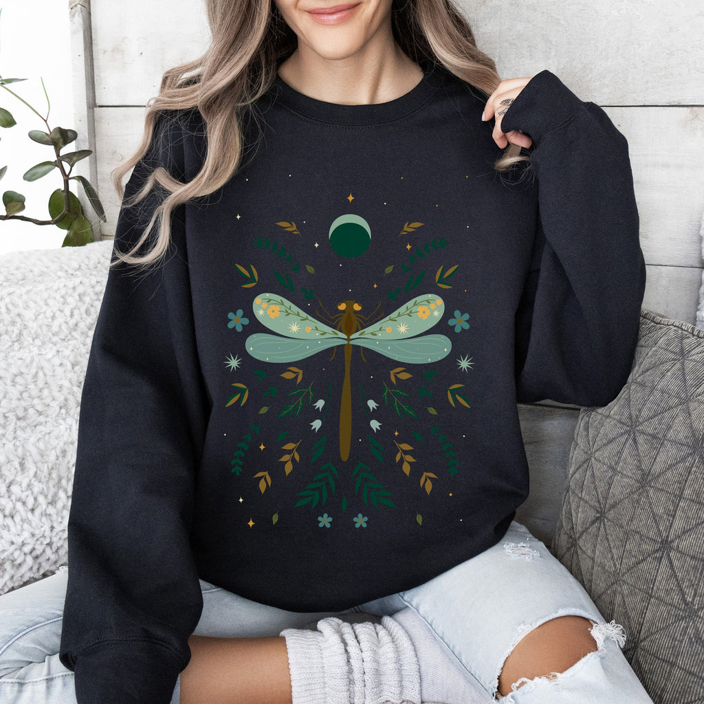 Floral Night Sky, Dragonfly, Moon, And Blooms Celestial Garden Limited Edition Sweatshirt