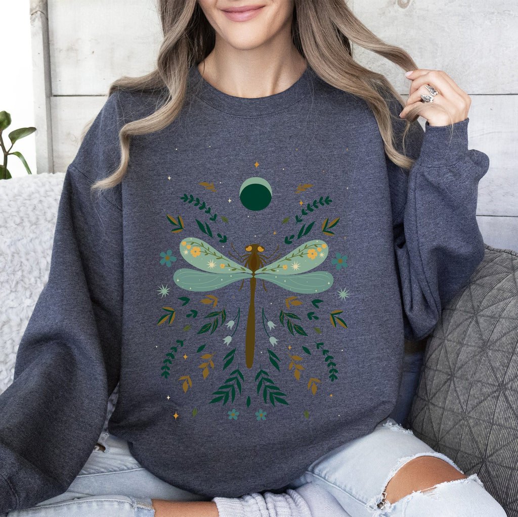 Floral Night Sky, Dragonfly, Moon, And Blooms Celestial Garden Limited Edition Sweatshirt