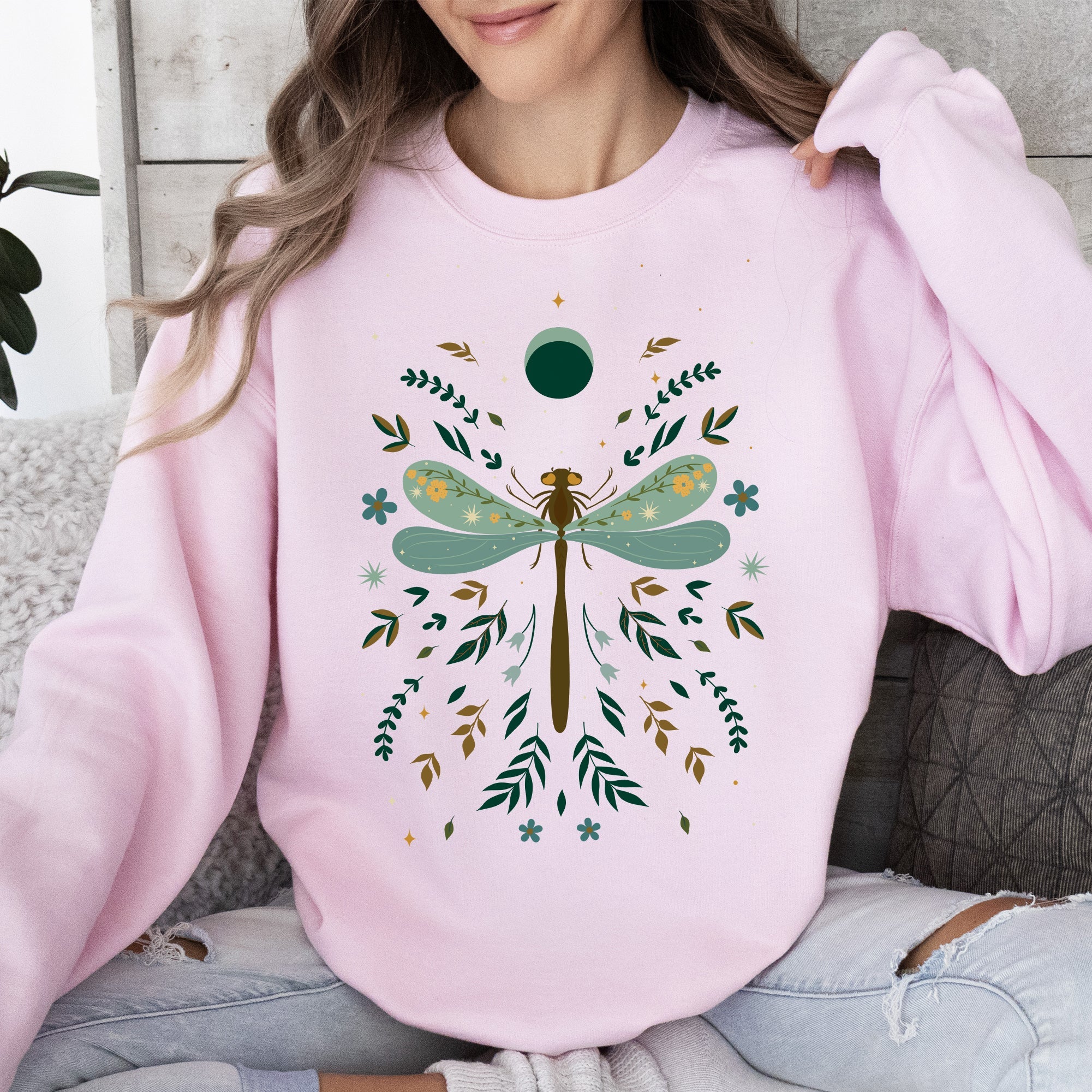 Floral Night Sky, Dragonfly, Moon, And Blooms Celestial Garden Limited Edition Sweatshirt