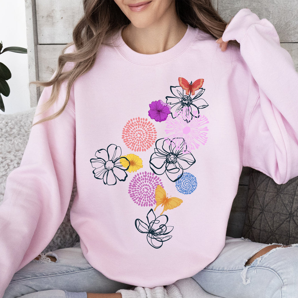 Floral Outlines, Flower Doodle Botanical Line Art Garden Sketch Collection Sweatshirt