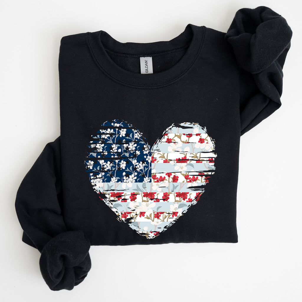 Floral Patriotic Heart Flag USA Stars Stripes Ethereal Garden Collection Sweatshirt