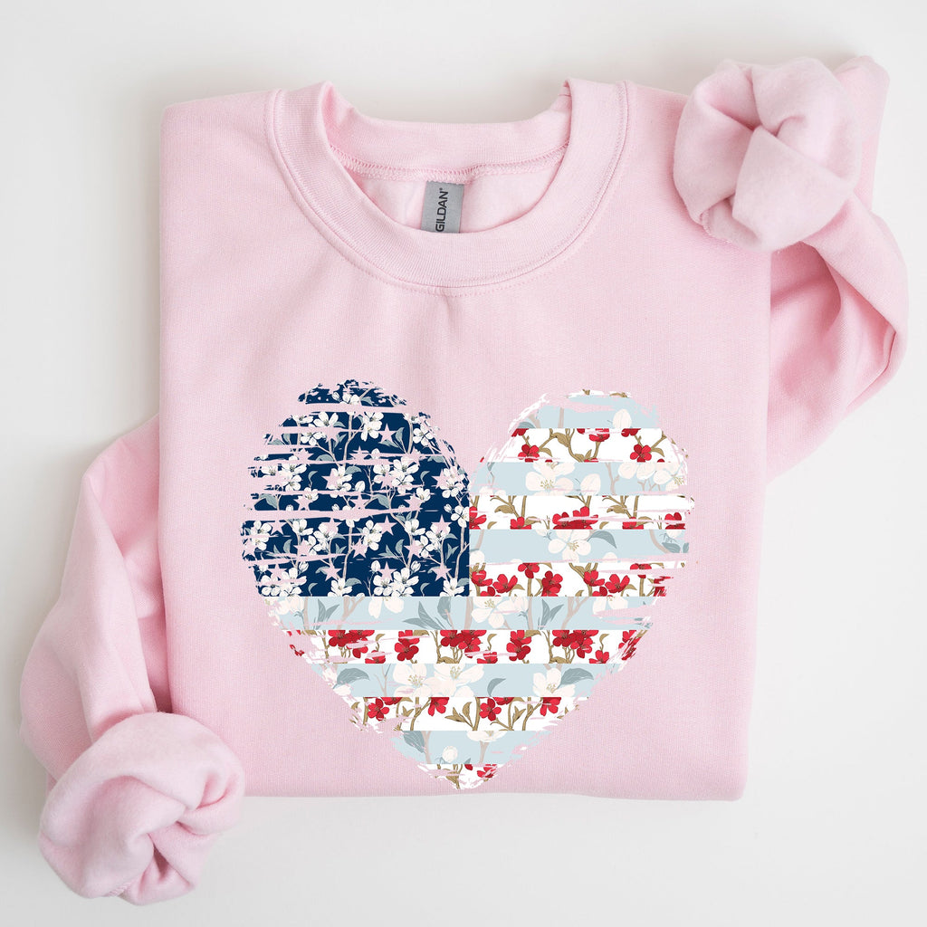 Floral Patriotic Heart Flag USA Stars Stripes Ethereal Garden Collection Sweatshirt