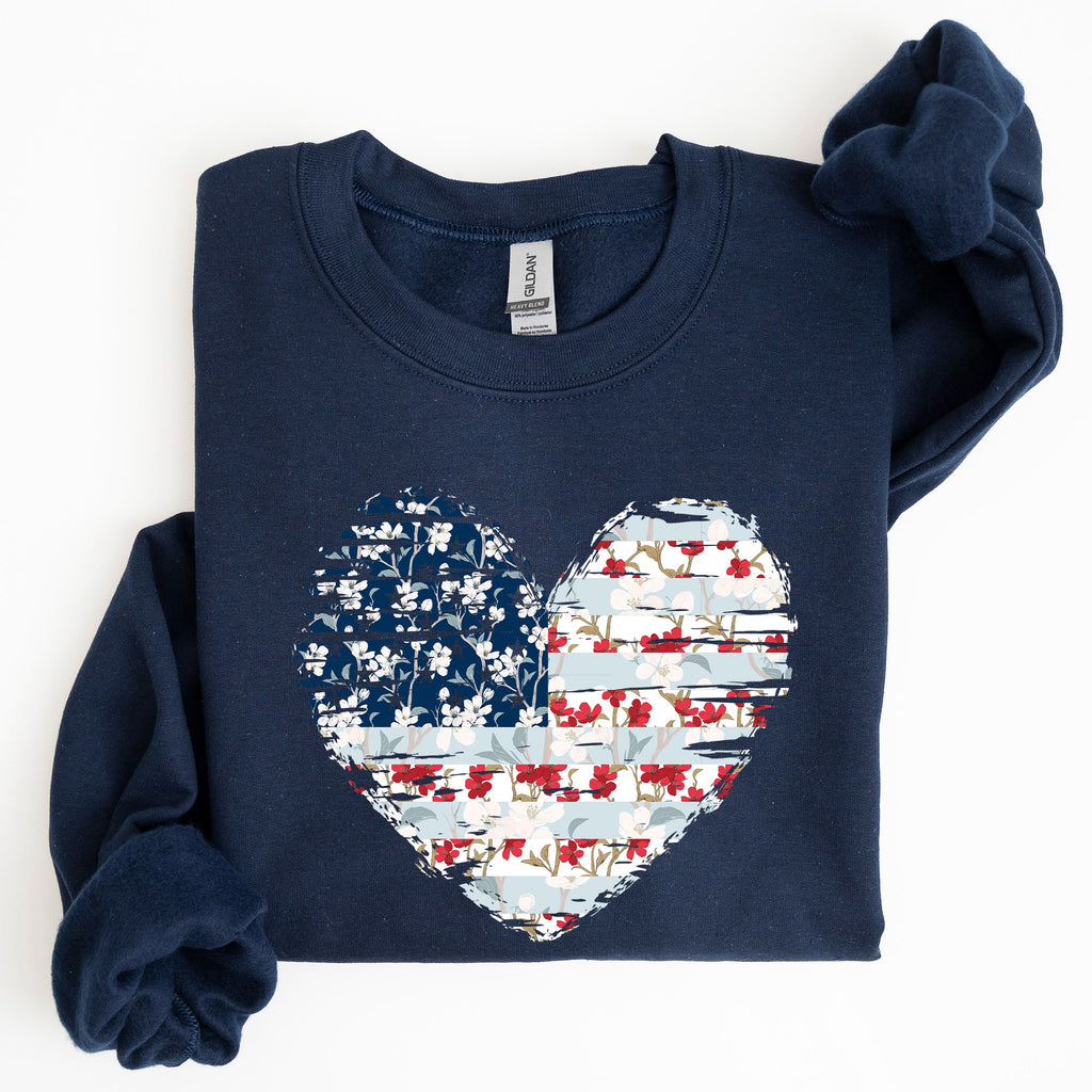 Floral Patriotic Heart Flag USA Stars Stripes Ethereal Garden Collection Sweatshirt