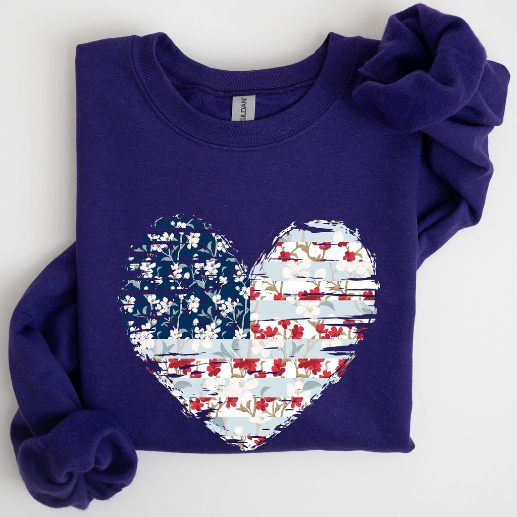 Floral Patriotic Heart Flag USA Stars Stripes Ethereal Garden Collection Sweatshirt