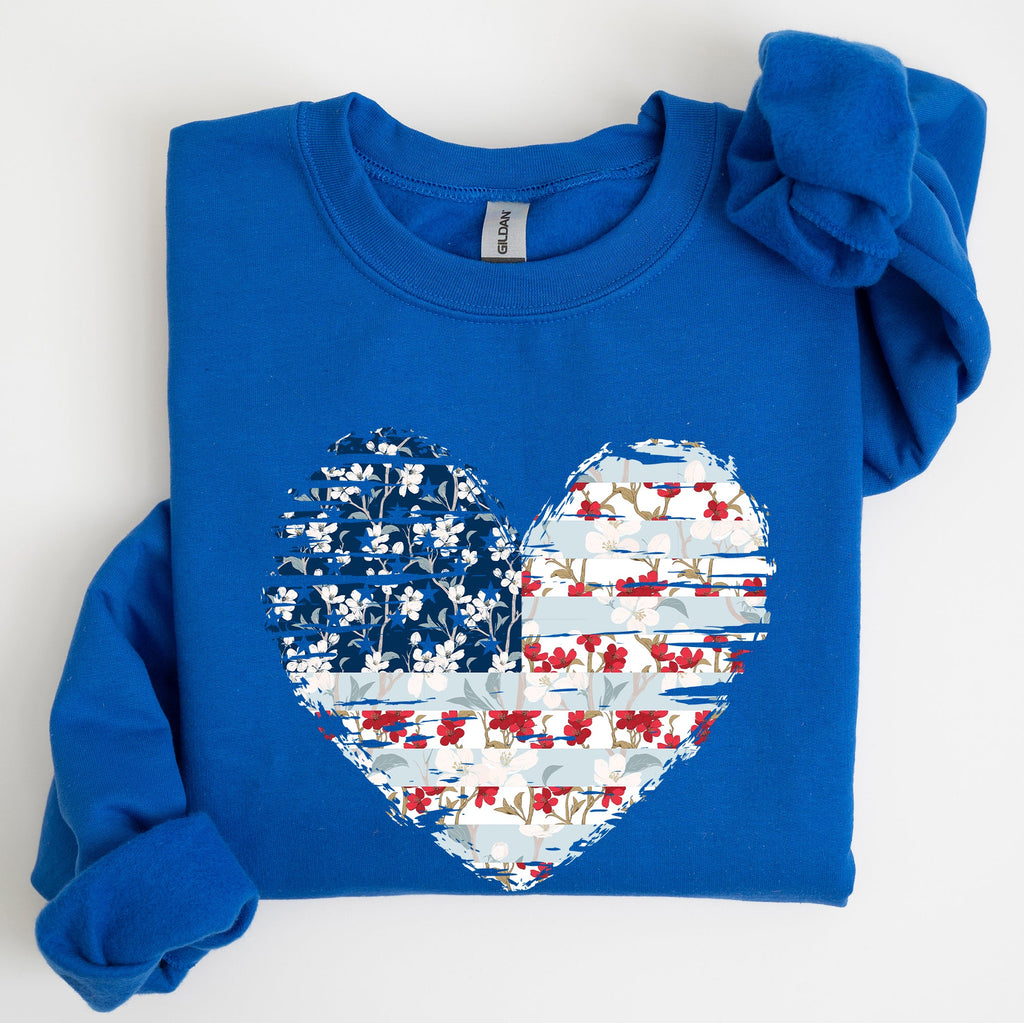 Floral Patriotic Heart Flag USA Stars Stripes Ethereal Garden Collection Sweatshirt