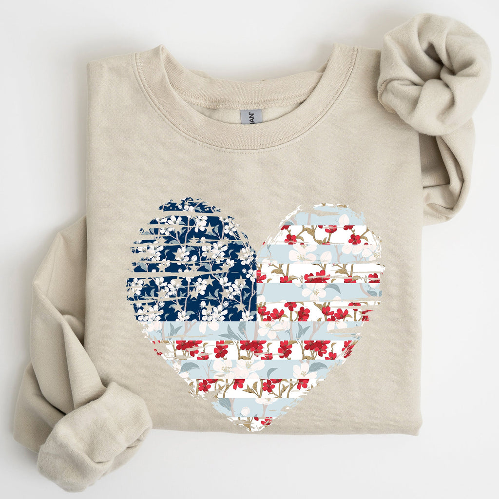 Floral Patriotic Heart Flag USA Stars Stripes Ethereal Garden Collection Sweatshirt