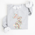 Floral Print Rabbit, Bunny, Easter Seasonal Springtime Floral Pattern With Delicate Bunny Motif Sweatshirt